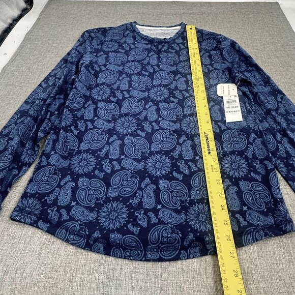 NEW Mens Sun + Stone Printed Shirt Blue Round Neck Long Sleeve Medium Cotton Ble - Picture 5 of 11